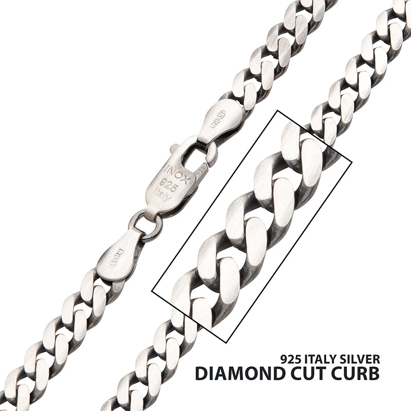 5.4mm Italy Silver Black Rhodium Plated Satin Finish Diamond Cut Curb Chain Necklace