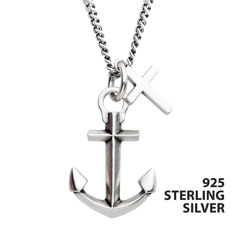 Silver Oxidized Anchor & Cross Duo Pendant