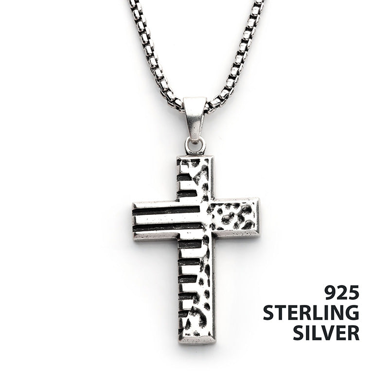 Silver Oxidized Coin Stamped Cross Pendant