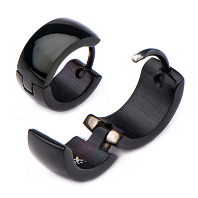 9mm & 6mm Jewelry Black IP Huggie Earrings