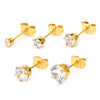 Unisex Gold IP Steel Clear CZ Stud Earrings