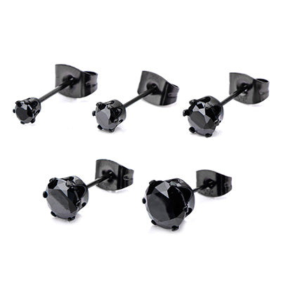 Unisex Black IP Steel Black CZ Stud Earrings