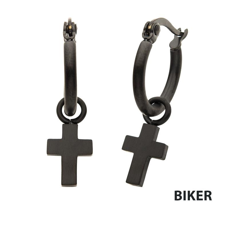 Matte Black IP Hoop Dangle Earrings