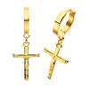 18K Gold IP Steel Jesus Christ Crucifix Huggie Earrings