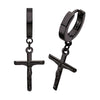 Black IP Steel Jesus Christ Crucifix Huggie Earrings