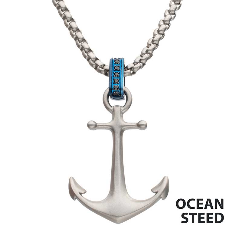 OCEANSTEED- Matte Steel Blue Bail Anchor Pendant