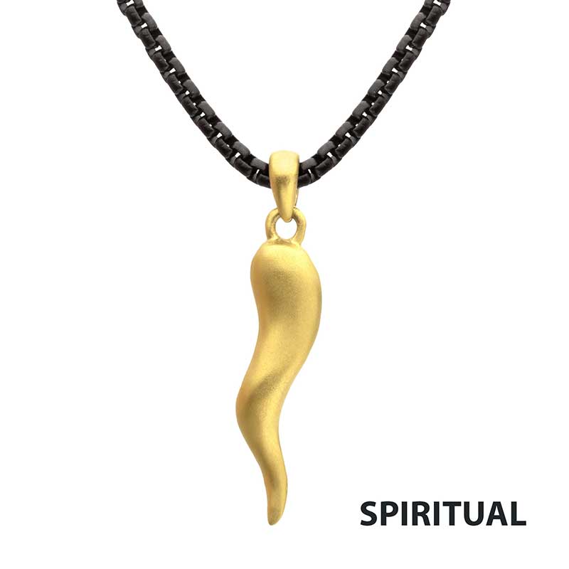 Matte 18K Gold IP Steel Italian Horn Pendant