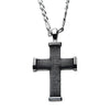 Black Oxidized Steel Grooved Square Cross Pendant