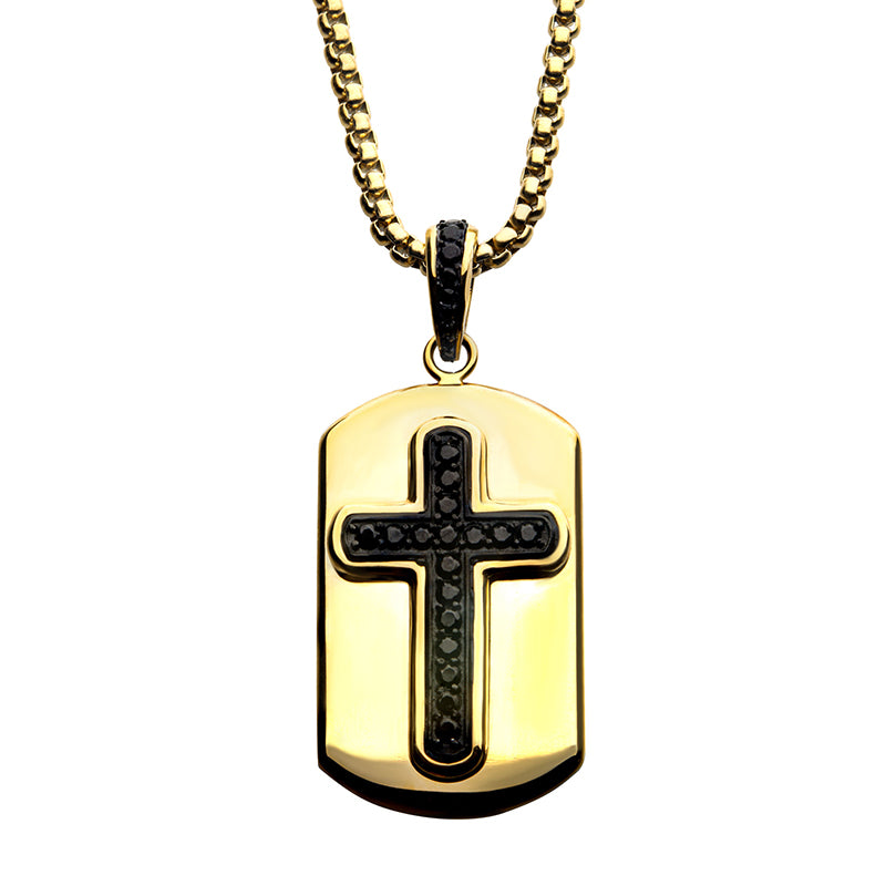 Black IP Cross Dog Tag Pendant
