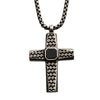 Steel Silver IP Black Agate Stone Cross Pendant