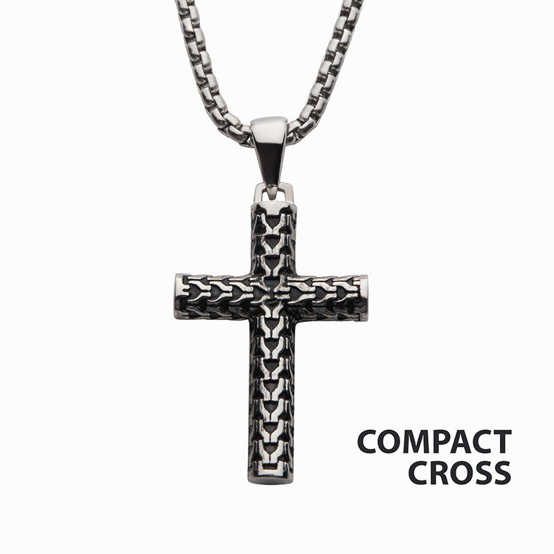 Steel Scale Cross Drop Pendant