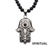Steel Black Agate Stone Hamsa Pendant