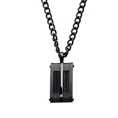 Black IP & Cable Inlayed Dog Tag Pendant