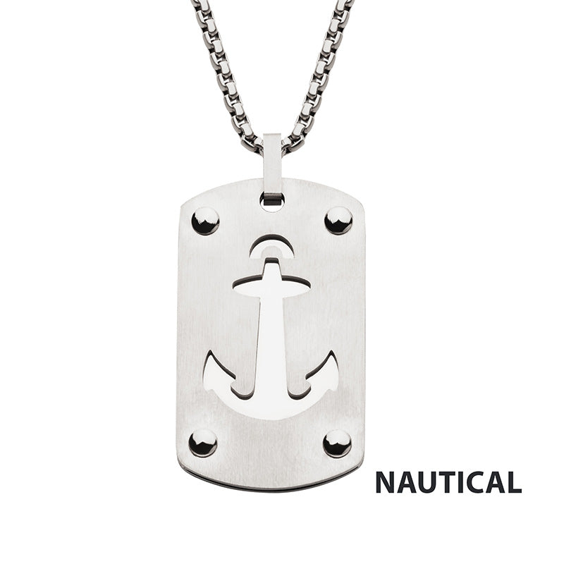 Steel Etched Anchor Dog Tag Pendant