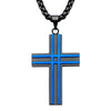 Matte Black & Blue IP Layer Cross Pendant