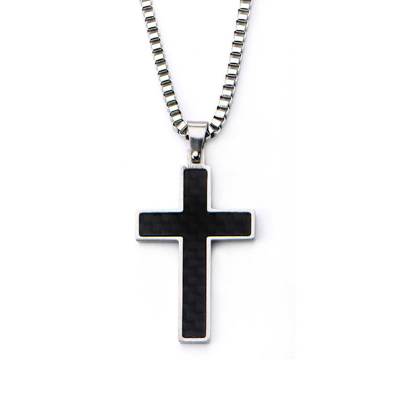Black Solid Carbon Fiber Cross Pendant