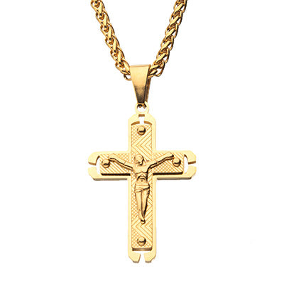 Gold IP Jesus Crucifix Cross Pendant