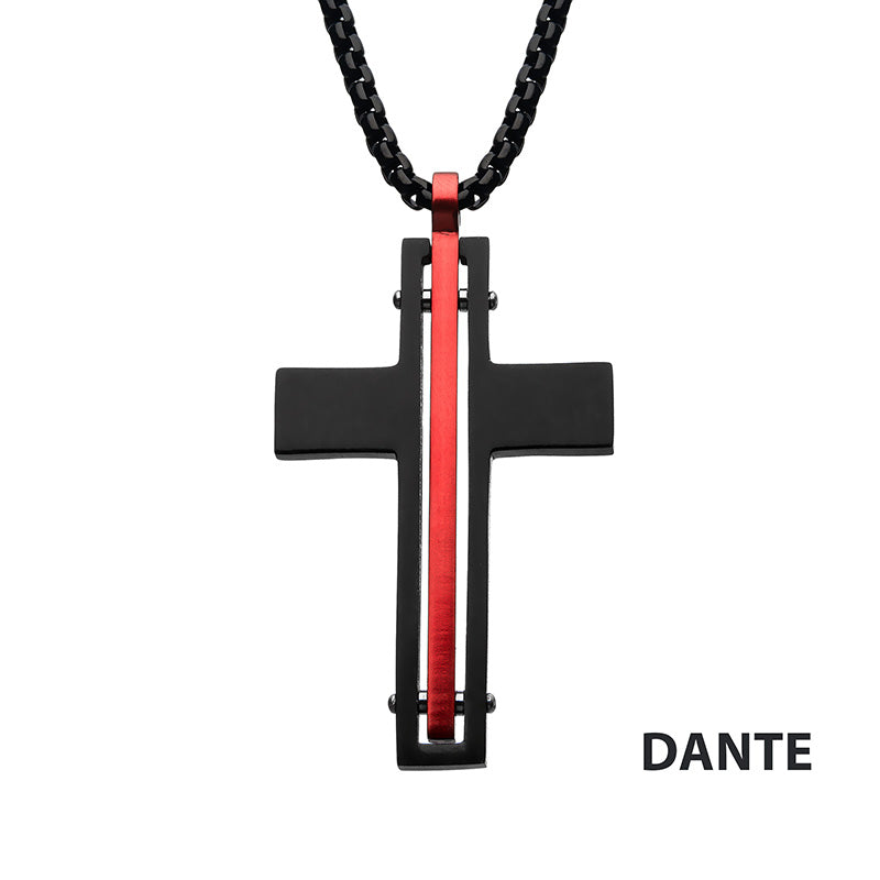 Black & Red Matte Thin Red Line Cross Pendant