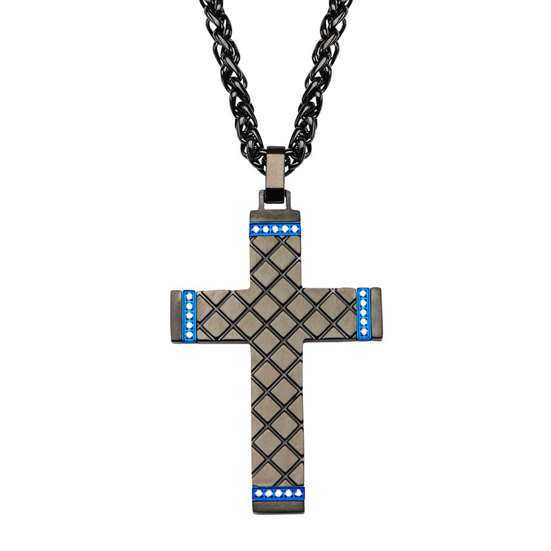 Steel Black IP & Blue IP Cross Pendant