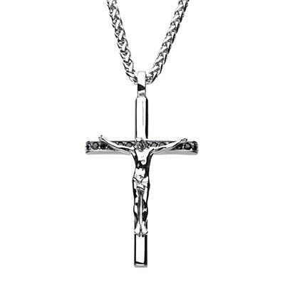 Steel Black CZ Crucifix Cross Pendant