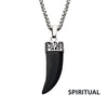 Steel Black Agate Stone Horn Pendant