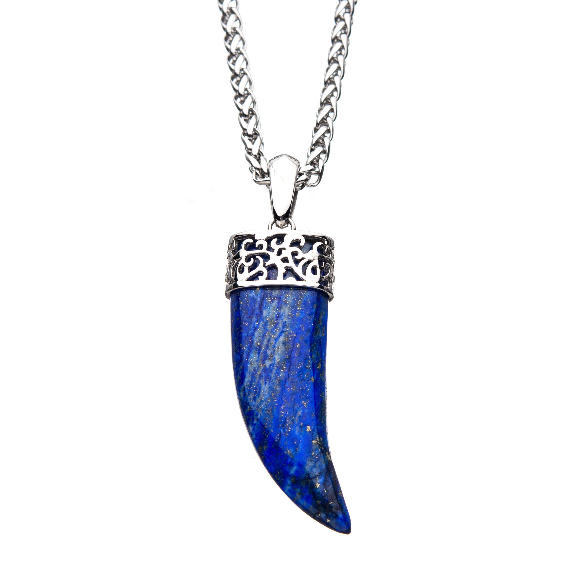 Steel Lapis Lazuli Stone Horn Pendant
