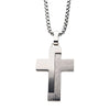 Modern Block-Textured Steel Cross Pendant