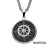 Steel Black IP Ship's Wheel Compass Pendant