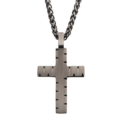 Steel & Gun Metal IP Chiseled Cross Pendant