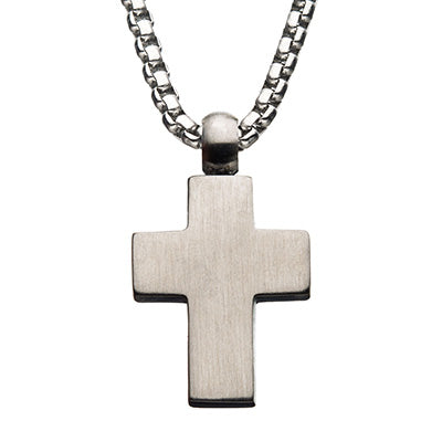 Matte Steel Short Cross Pendant