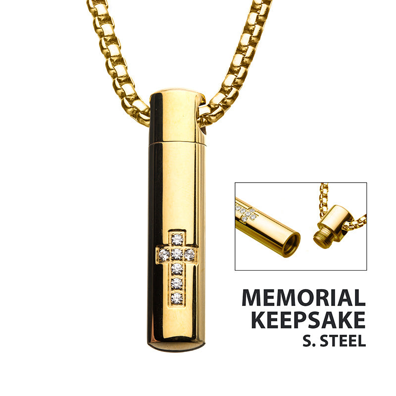 Steel & Gold IP Memorial Cross Pendant