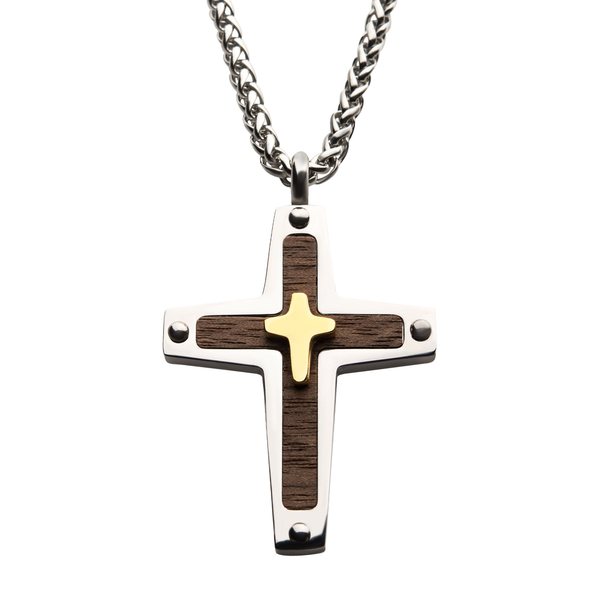 18K Gold IP Cross Overlapped on a Steel Pendant