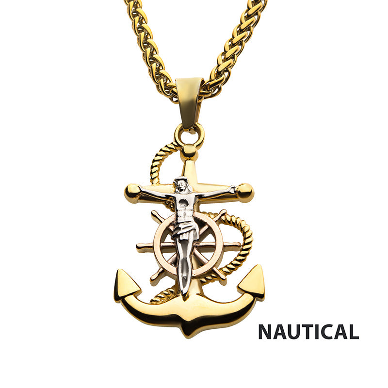 18K Gold IP Anchor Pendant