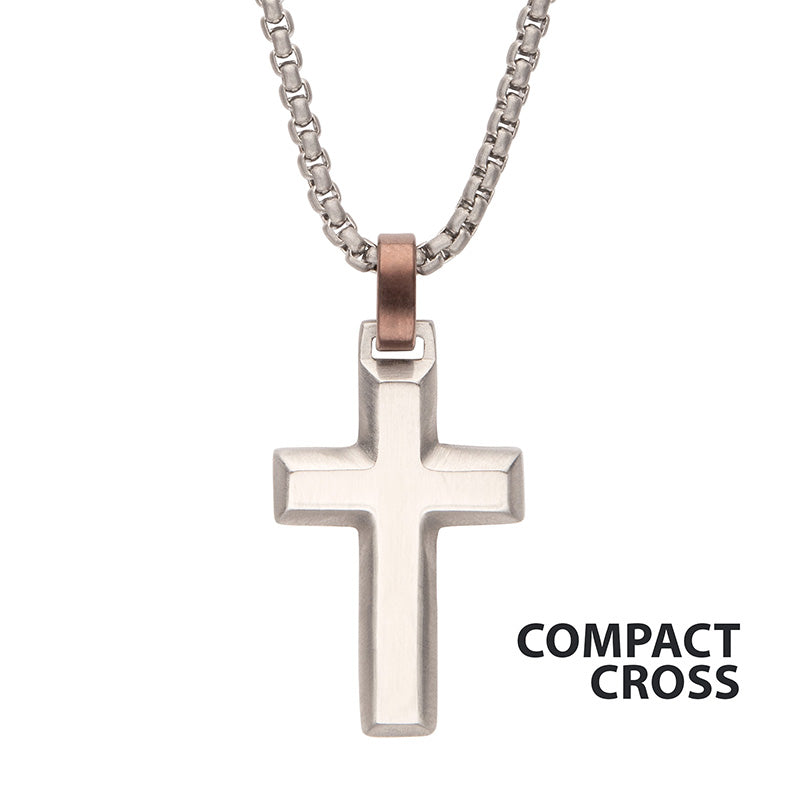 Matte Steel Beveled Cross Pendant