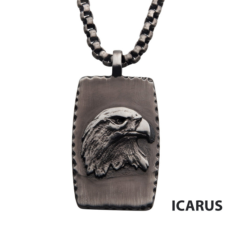 Gun Metal IP Eagle Inlay Dog Tag Pendant