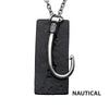 Steel Antiqued Fish Hook & Black IP Tag Pendant