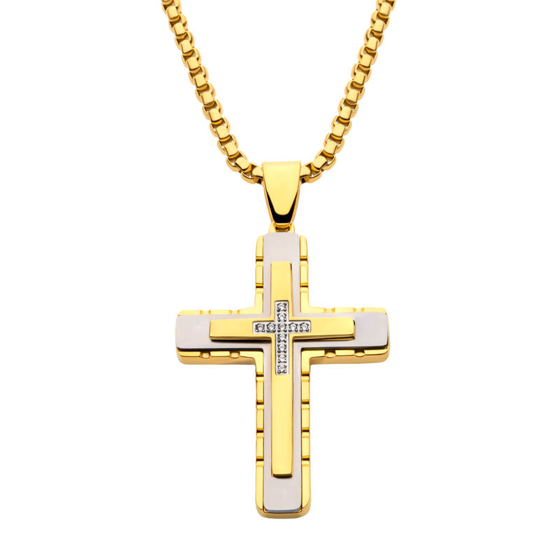 18K Gold IP Layered Cross Pendant