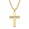 18K Gold IP & Thin Steel Line Layered Cross Pendant