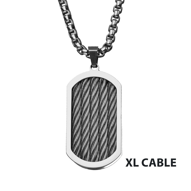Three Cable Chunky Inlayed Dog Tag Pendant
