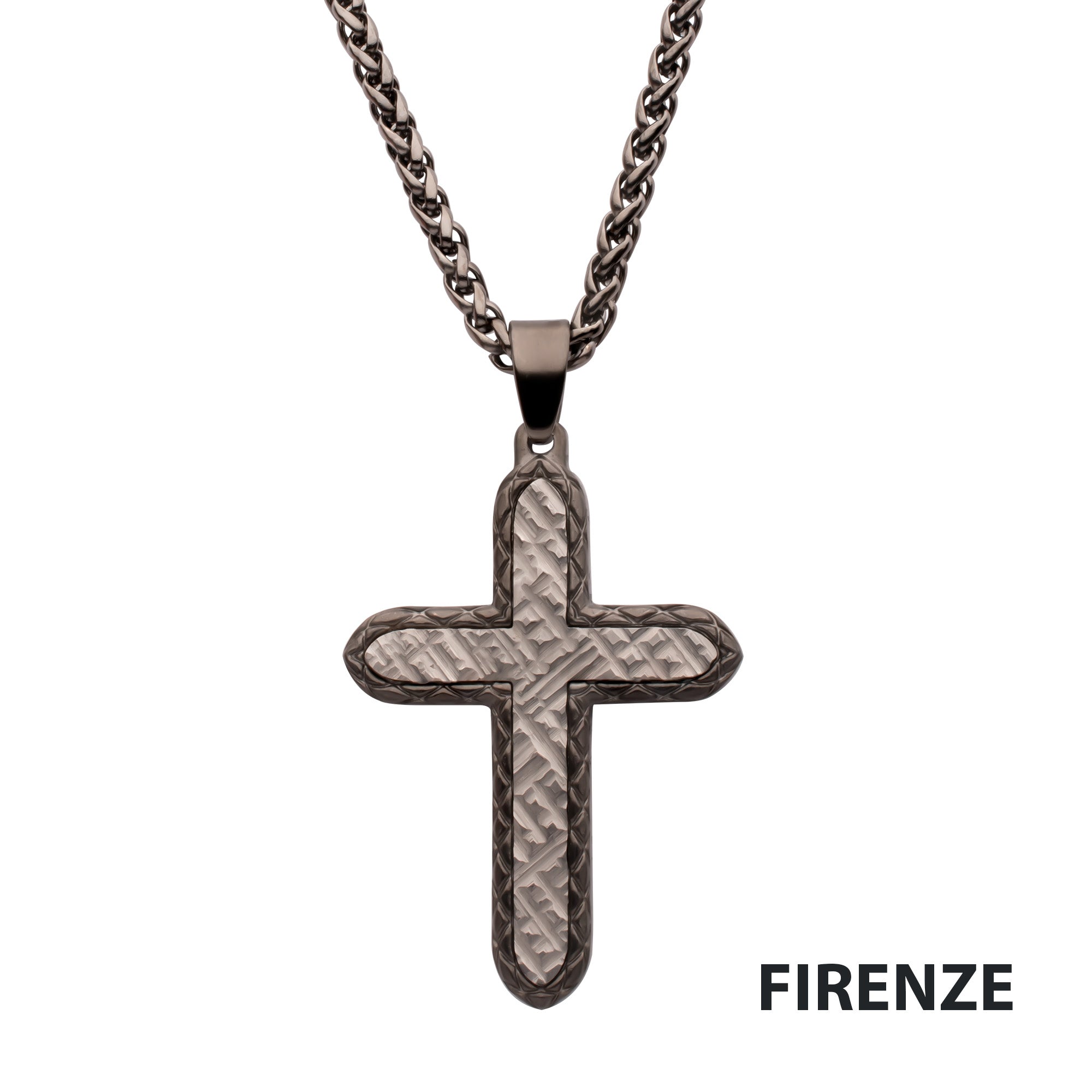 Gun Metal IP Steel Chiseled Bold Cross Firenze Pendant