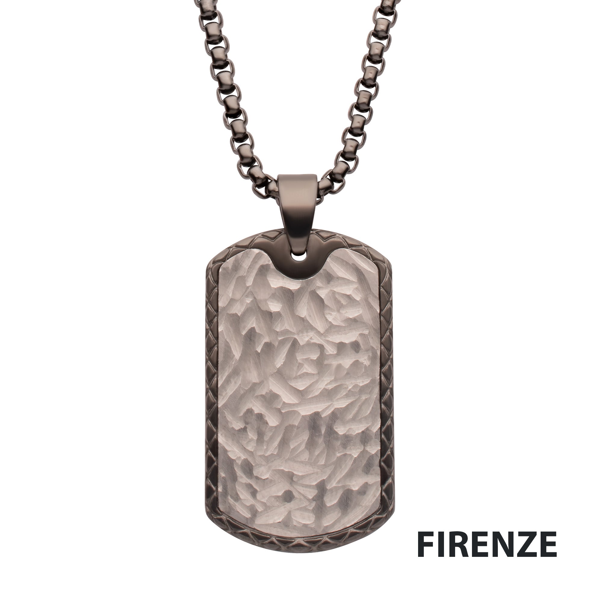 Gun Metal IP Steel Chiseled Bold Tag Firenze Pendant