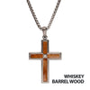 Gun Metal IP Steel Matte Whiskey Barrel Wood Inlay Cross Pendant