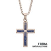 Matte Steel Lapis Lazuli Stone Inlay Cross Pendant