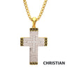 Steel Clear CZ Gem Gold Black Edge Textured Cross Pendant