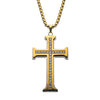 Clear CZ Gold IP Cross Pendant in a Steel Frame