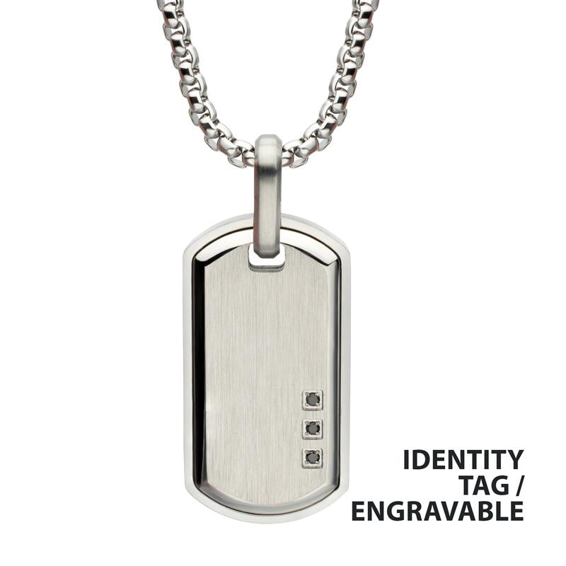 Satin Finish Frame Inlay Steel Identity Tag Pendant