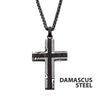 Black IP Damascus Steel Cross Pendant