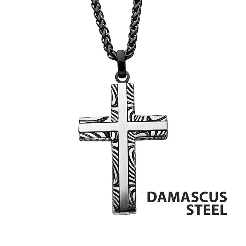 Damascus Steel Cross Pendant