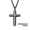 Steel & Black IP Damascus Cross Pendant