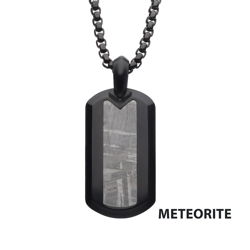 Meteorite Inlay Dog Tag Pendant